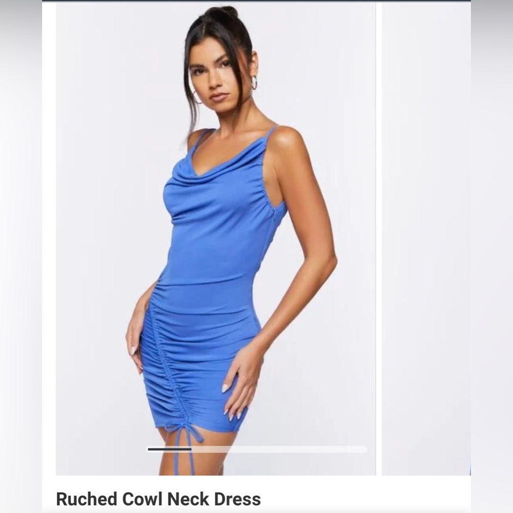 Forever 21 Blue Ruched Cowl Neck Dress - TAGS ON
